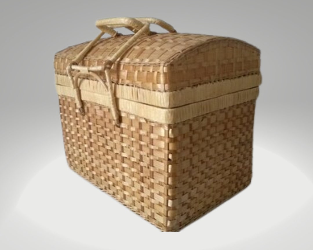 Old Wicker Picnic Basket Wicker Handicraft Bag Weave Bohemian Etsy