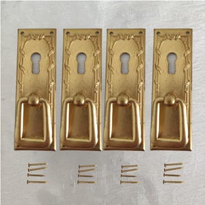 Brass Drawer Handles Cabinet Pulls Pair with Keyhole Plates