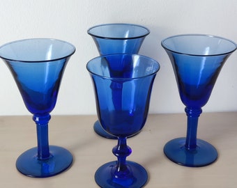 Set of 4 cobalt wine glasses: french glass goblets for special occasions