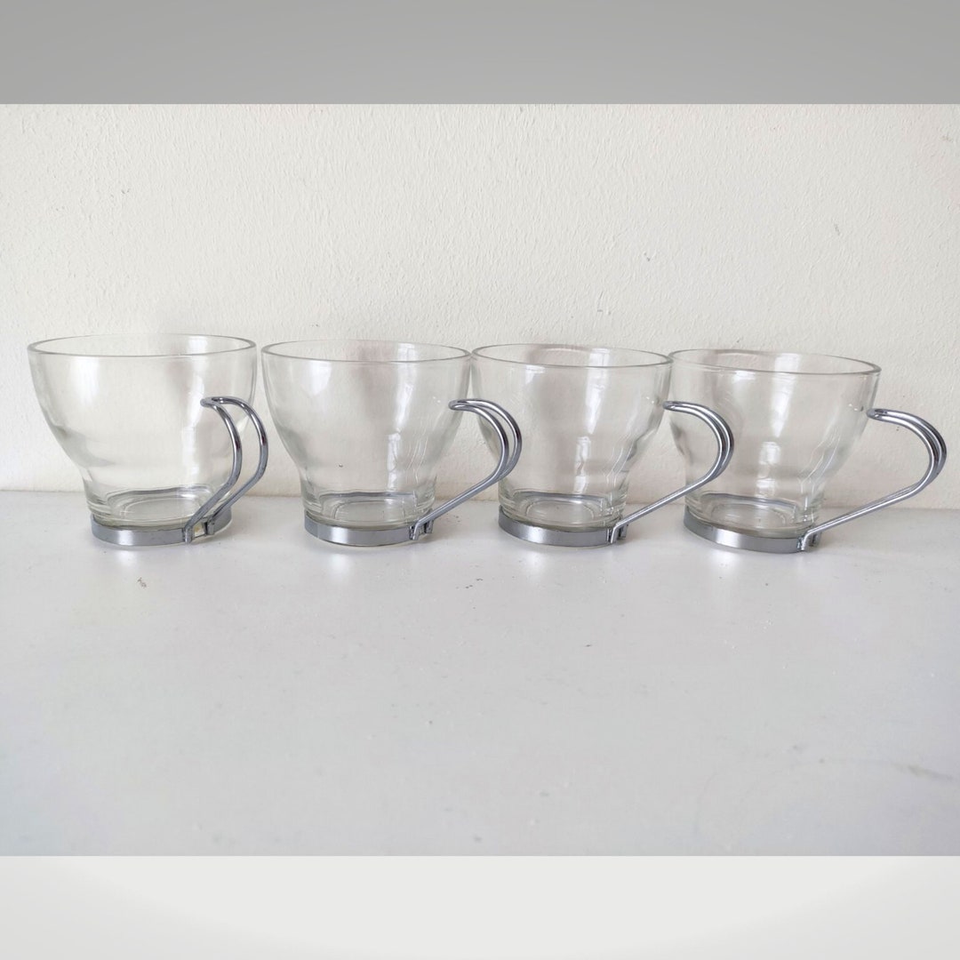 Set of 4 Vintage 90's Clear Glass Espresso Cups With Metal Etsy