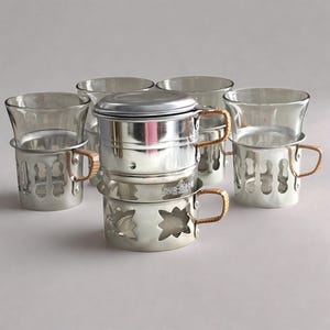 Vintage French Press Coffee Set: 1970s Retro Single Cup Coffee Maker