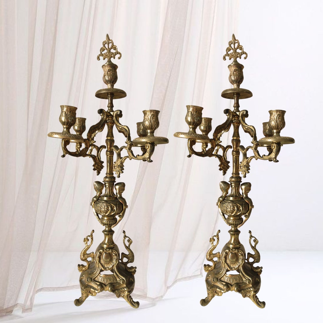 Antique Candelabra Brass Candle Holder From the Early 20th Etsy