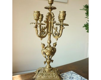 Bronze five-armed candelabra with sirens 1930 Art Deco period height 18.5 inches french vintage