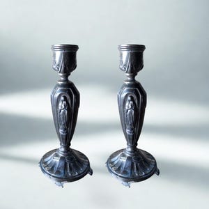Virgin Mary Candle Holder: Silver Tone French Catholic Altar Decor