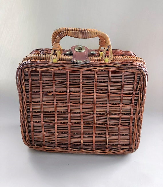 Panier Pique-nique Vintage Rotin Osier – Malle Valisette Avec Poignées