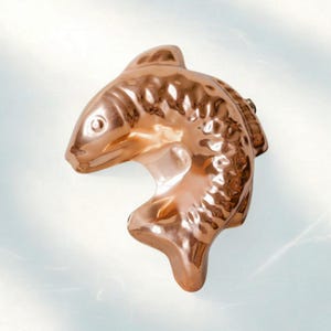 Copper Fish Mold Tin-Lined Wall Decor Retro Kitchen Accent Baking & Crafting Tool 6.3&quot; Long Handmade Metal Art