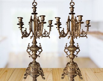 Antique 5-arm candelabra, antique Italian candelabra, luxurious Rococo style candlesticks. Antique VTG