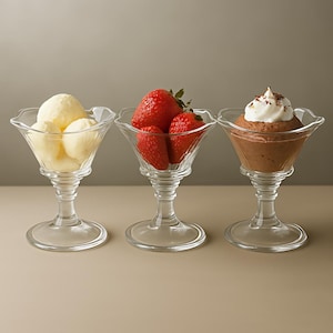 Glass Ice Cream Bowls Set of 3 – Flower Dessert Cups – French Tableware