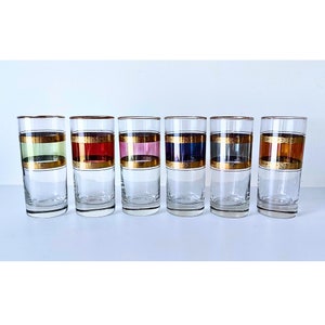 set of 6 vintage Czech mid-century cocktail glasses with mother-of-pearl stripes water glasses