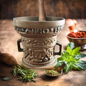 Solid brass mortar and pestle kitchen tool for grinding spices, apothecary mortar, rustic decor
