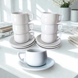 Set 6 Espresso Coffee demitasse cups and saucers vintage classic heavy white porcelain coffee cups Thomas Germany