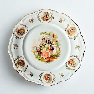 Bavaria Porcelain Plates, 1950s Rococo Scene Set of 2, German Vintage Collectibles