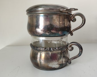Precioso Durobor antiguo plateado, Drip o Lator o filtro de café en taza, Bélgica, plata Durobor de los años 40