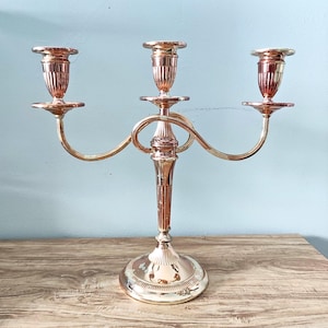 Vintage Silver Plated Candelabra: English E.P. Zinc 3-Arm Candle Holder