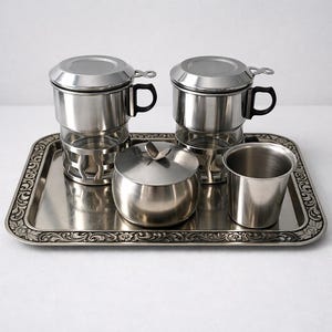 Coffee Service Set Pour Over Coffee Dripper Set Glass Inserts Tray Sugar Bowl Milk Pitcher