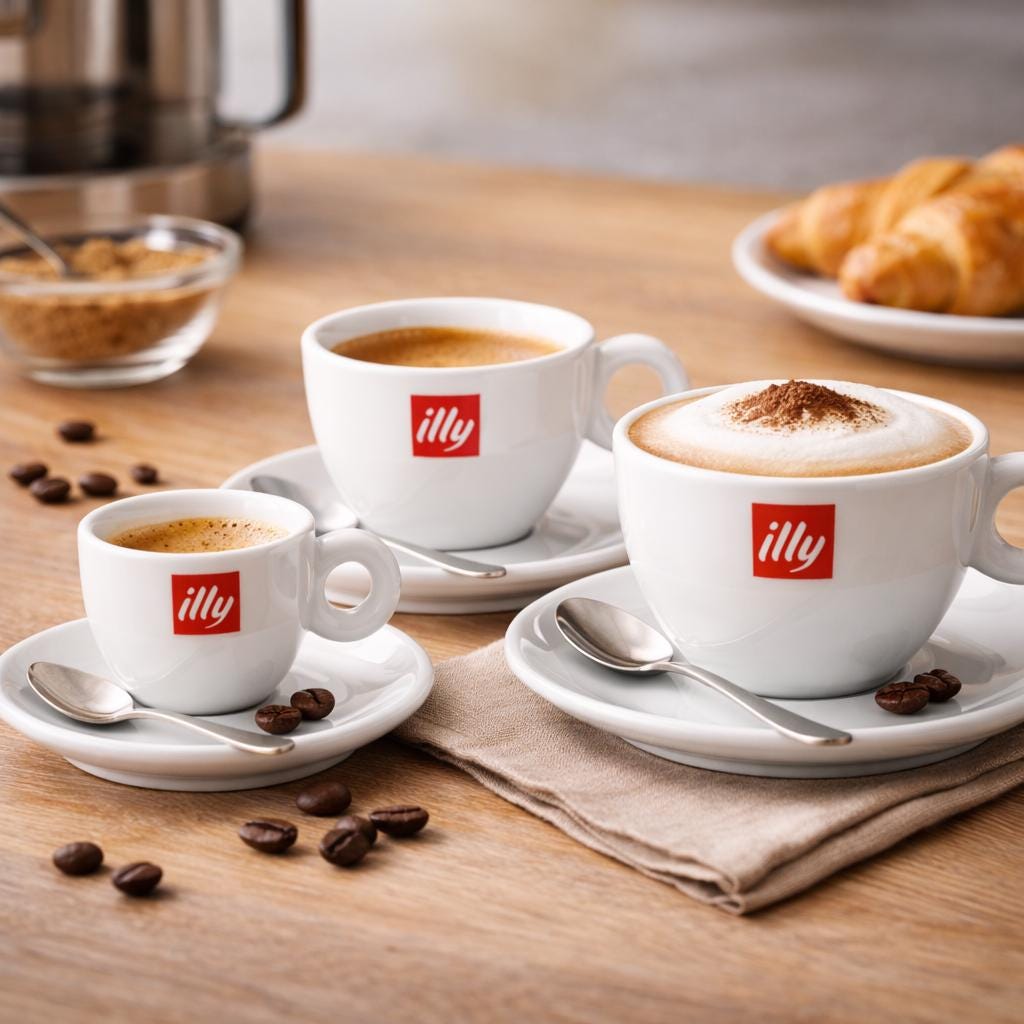 Illy Porzellan-Kaffeetasse mit Untertasse, verschiedene Größen zur Auswahl