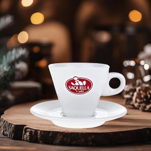 Italian Espresso Cup with Saucer – White Porcelain Coffee Mug – Saquella – 150ml/60ml – Made in Italy – Barista Style Gift