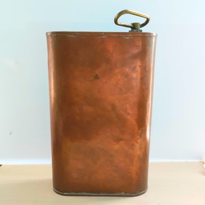 Vintage Copper Canister: Brass Screw Cap, Car Heating Pad, 31cm Tall