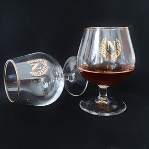Vintage Napoleon Cognac Glasses: Set of 4 Gold Trim Brandy Snifters
