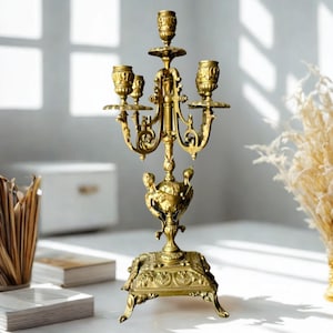Bronze five-armed candelabra with sirens 1930 Art Deco period height 18.5 inches french vintage