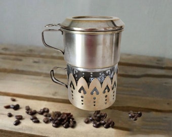 Drip coffee maker single cup silver, Vintage  Drip O Lator French press coffee filter Duralex Coffee maker France 60s
