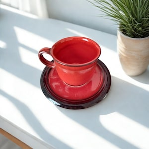 Vintage JASBA German Stoneware Tea Set: Red & Black Ceramic