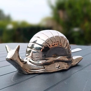 Silver-Plated Snail Butter Dish Glass Insert & Knife Vintage 1960s