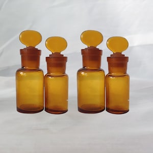Antique Amber Glass Apothecary Bottles - Vintage Pharmacy Decor, Set of 4