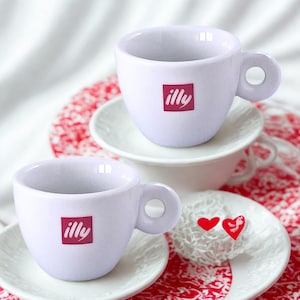 Illy Cappuccino Cup & Saucer – White Porcelain Demitasse – Made in Italy – 100 ml – Vintage Coffee Style