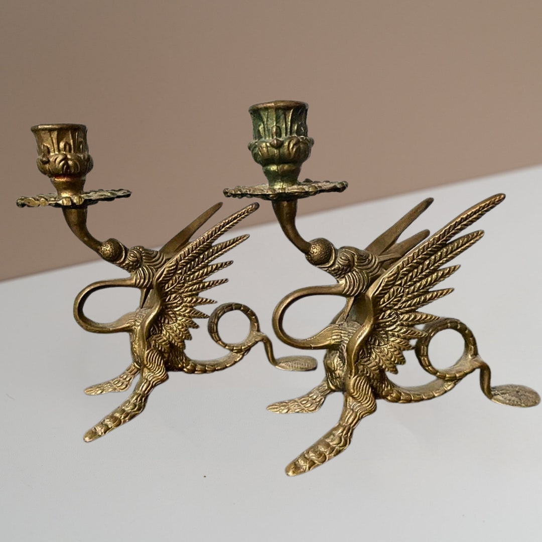 Bronze Winged Dragon Antique Brass Dragon Candle Holder Etsy