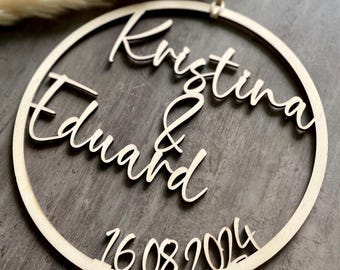 Holzschild mit Namen des Brautpaares | Hochzeitsgeschenk | Türschild Holz Loop personalisiert