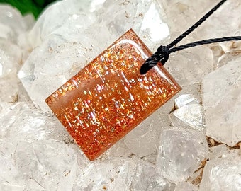 Natural Sunstone Crystal Necklace: Adjustable Silk Cord Pendant