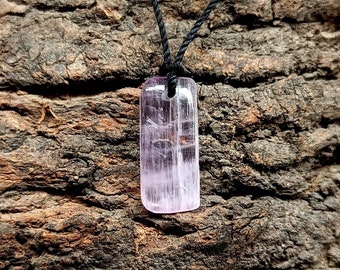 Kunzite Silk Cord Necklace, Kunzite Necklace, Kunzite Stone, Kunzite Hand Made necklace, Black Cord Necklace...