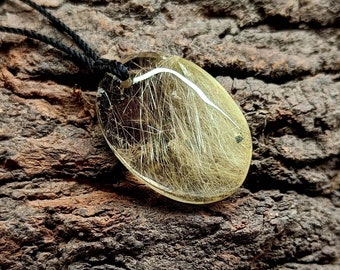 Golden Rutile Crystal Necklace on Silk Cord | Birthstone Necklace | Healing Crystal Necklace | Dainty Necklace | Adjustable Length