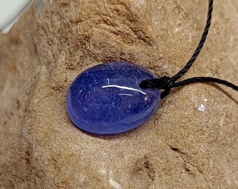 Tanzanite Cabochon Necklace: Adjustable Silk Cord, Birthstone Crystal