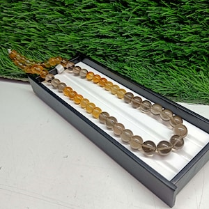 Smoky Quartz & Citrine Ball Bead Strand: Handmade Crystal Necklace, 21 Inch