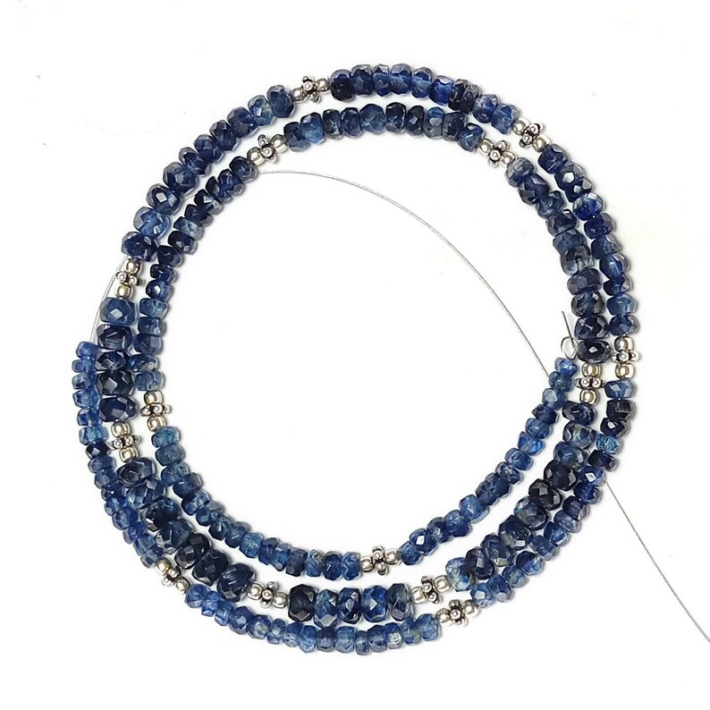 Excellent Quality KYANITE beads with silver beads strings,excellent hand made cut semi precious stone.77 carat,20 inches,free shipping