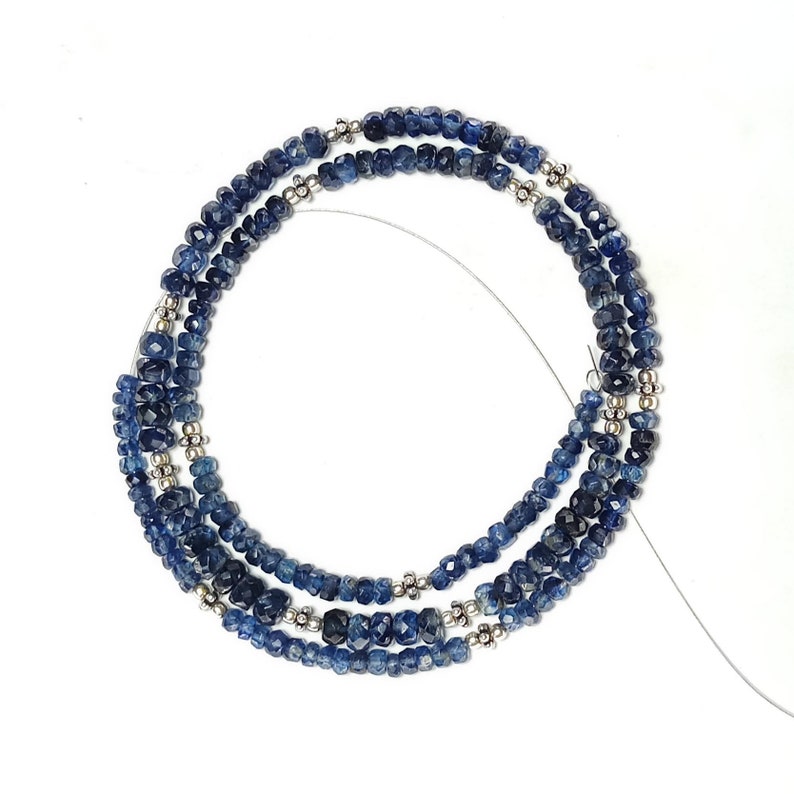 Excellent Quality KYANITE beads with silver beads strings,excellent hand made cut semi precious stone.77 carat,20 inches,free shipping