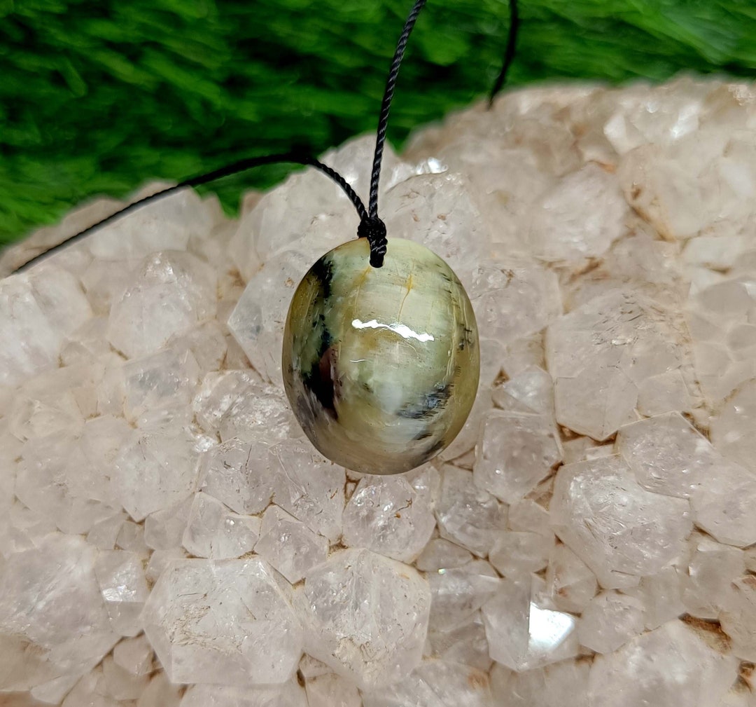 Natural Oplised Cats Eye Crystal on Silk Cord, Birthstone Necklace