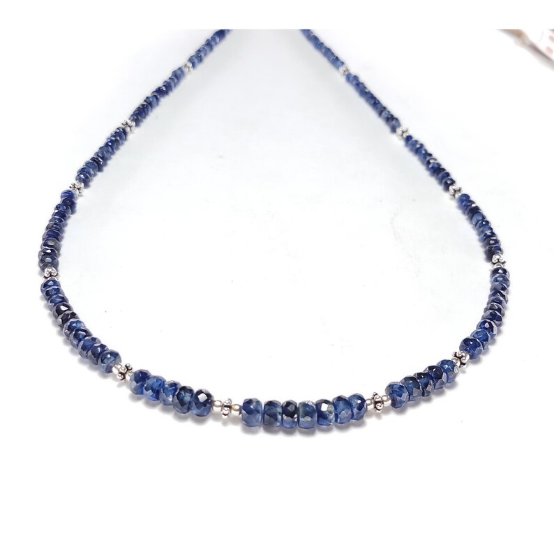 Excellent Quality KYANITE beads with silver beads strings,excellent hand made cut semi precious stone.77 carat,20 inches,free shipping