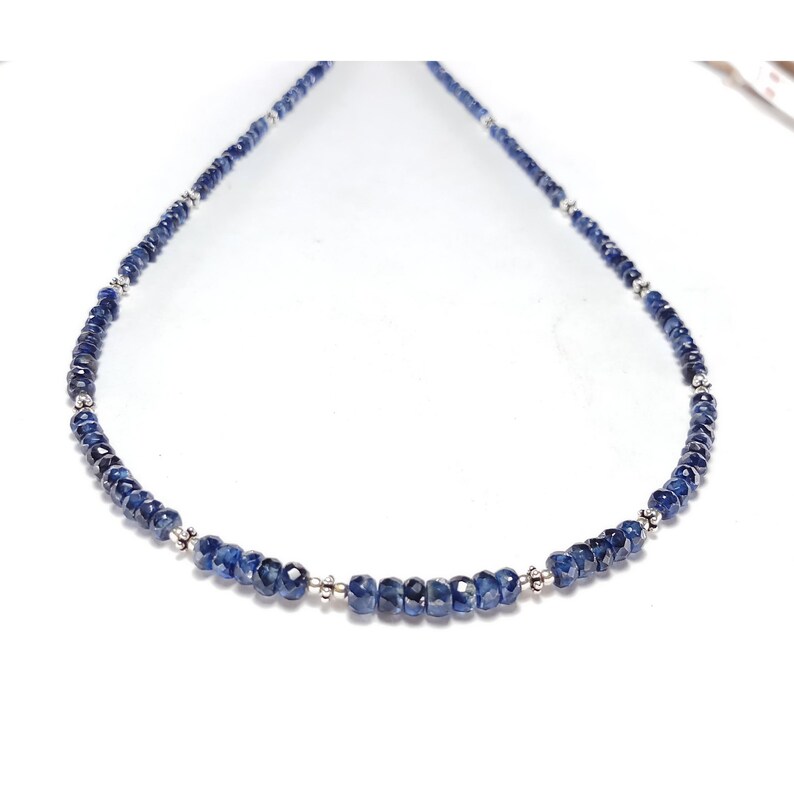 Excellent Quality KYANITE beads with silver beads strings,excellent hand made cut semi precious stone.77 carat,20 inches,free shipping