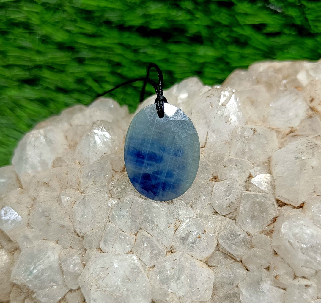 Blue Sapphire Cord Necklace Black Nylon Cord Necklace, Blue Sapphire