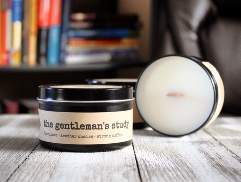 Book Lover Gift Gentleman S Study Soy Candle 8oz Candle Tin Gift Under 15 Under 20 Coffee Lover Gift Boyfriend Husband Gift