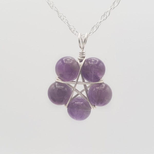 Amethyst Pentagram Necklace, Purple Pentacle Necklace Charm Eco Silver, Wicca Pendant Witchy Gift