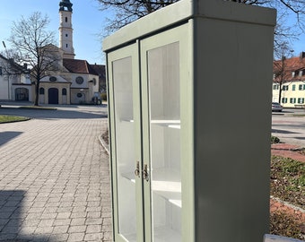 antike Vitrine, Bücherschrank, Küchenschrank, Anrichte, Holzvitrine