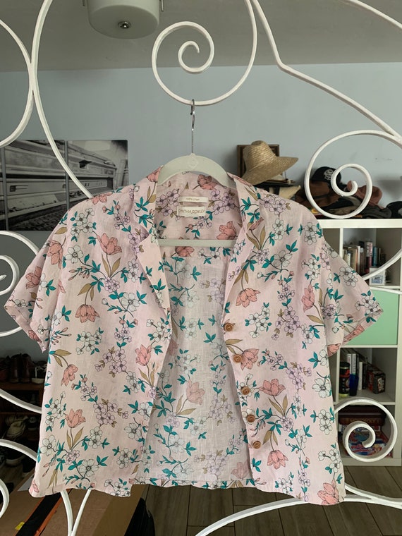 Cynthia Rowley Linen Flower Print Shirt 
