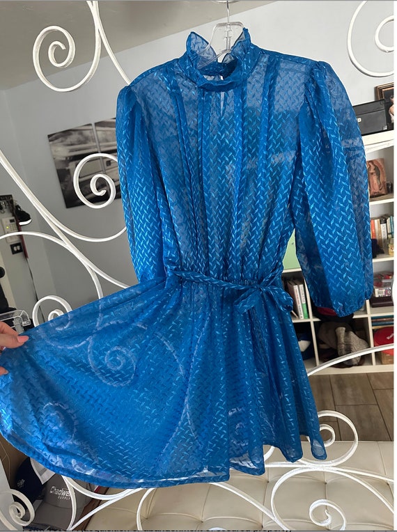 knee length dresses for ladies Ariella Round Neck Mesh Embroidered Puff Sleeve Dress main image 1