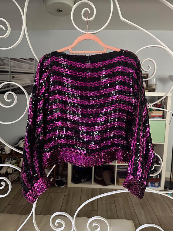 Vintage Sequin Fuchsia and Black Stripe Top