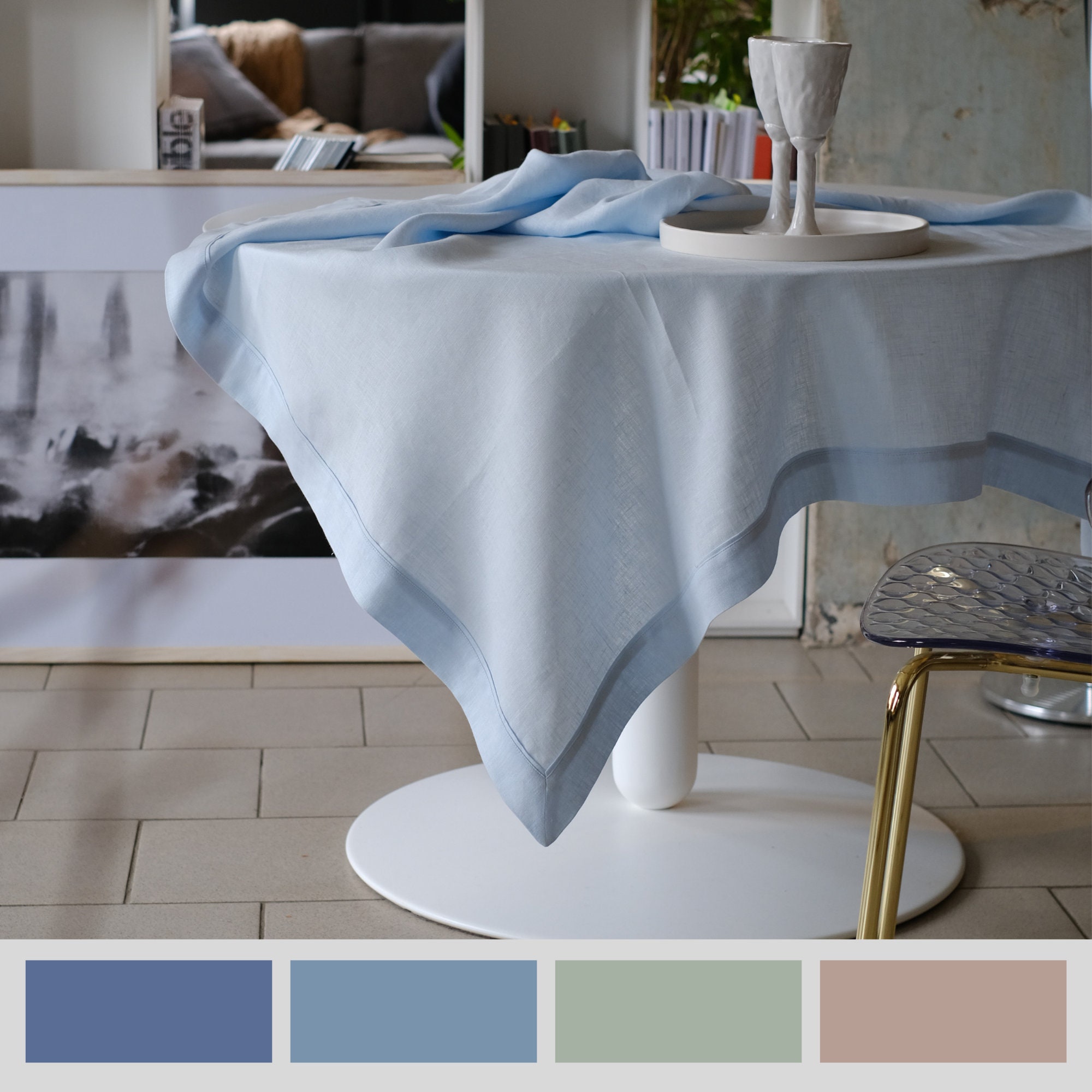 Linen Tablecloth Rectangle Light Blue Linen Table Cloth Etsy