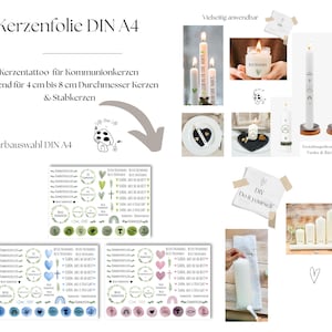 Candle foil, candle sticker &quot;FO-KO-2008&quot; blue, green, pink, wreath, eucalyptus, communion candle, 46 designs, party favor, communion child bundle - DIY - A4